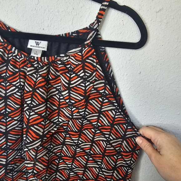 Worthington Top Womens Large Sleeveless Tank Flowy Lined Black Orange Blouse - Picture 5 of 10